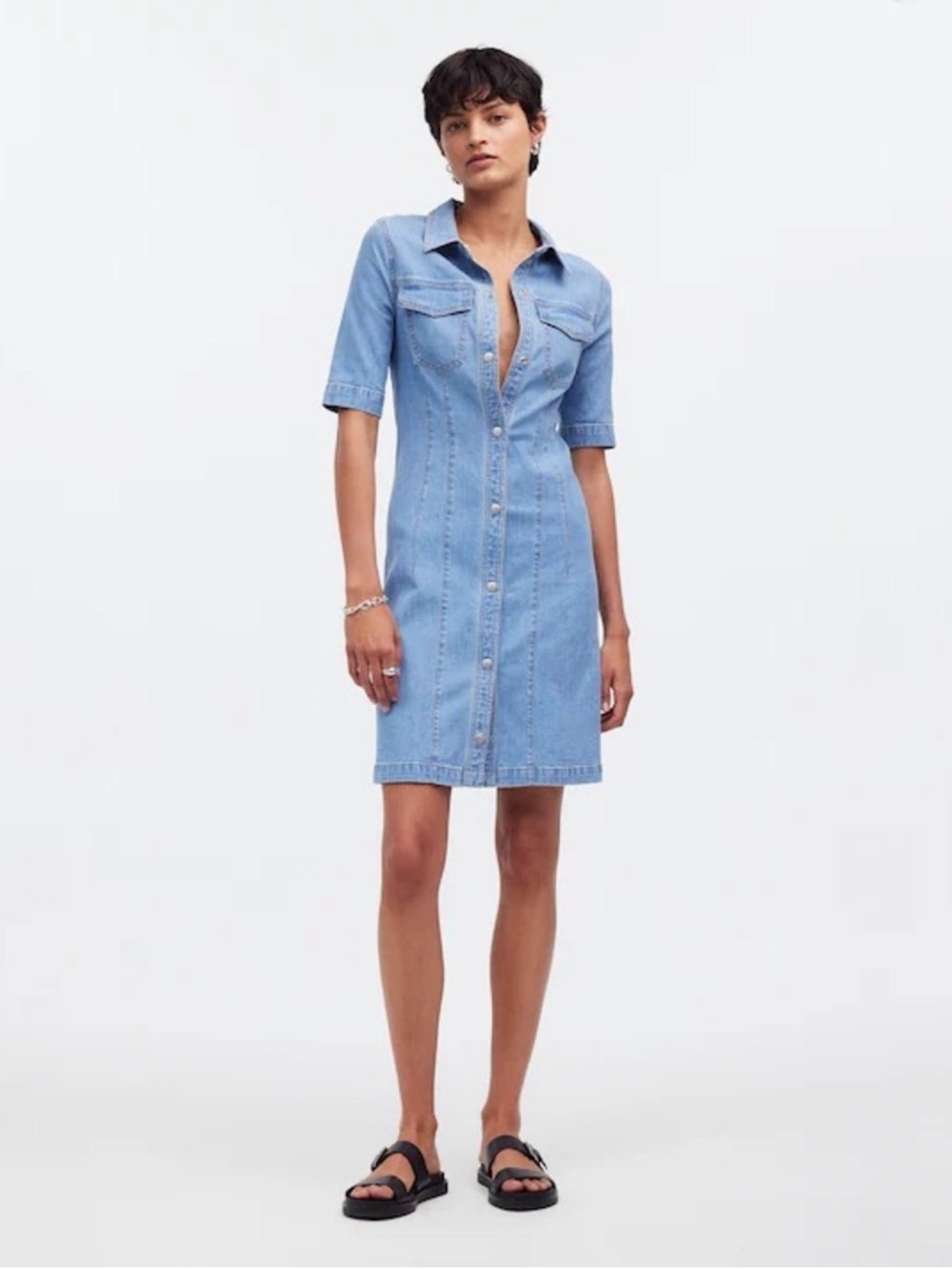Madewell Light Blue Denim Shirt Dress Classic Button-Front Size 6